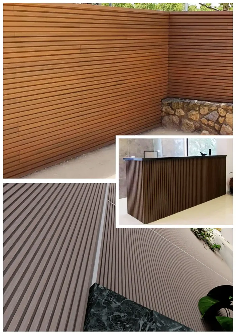 Ejemplo de instalaciones de paneles 3D de exterior en horizontal, vertical y mobiliario