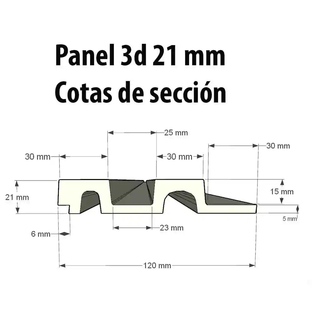 panel decorativo 3D de 21mm con cotas de sección