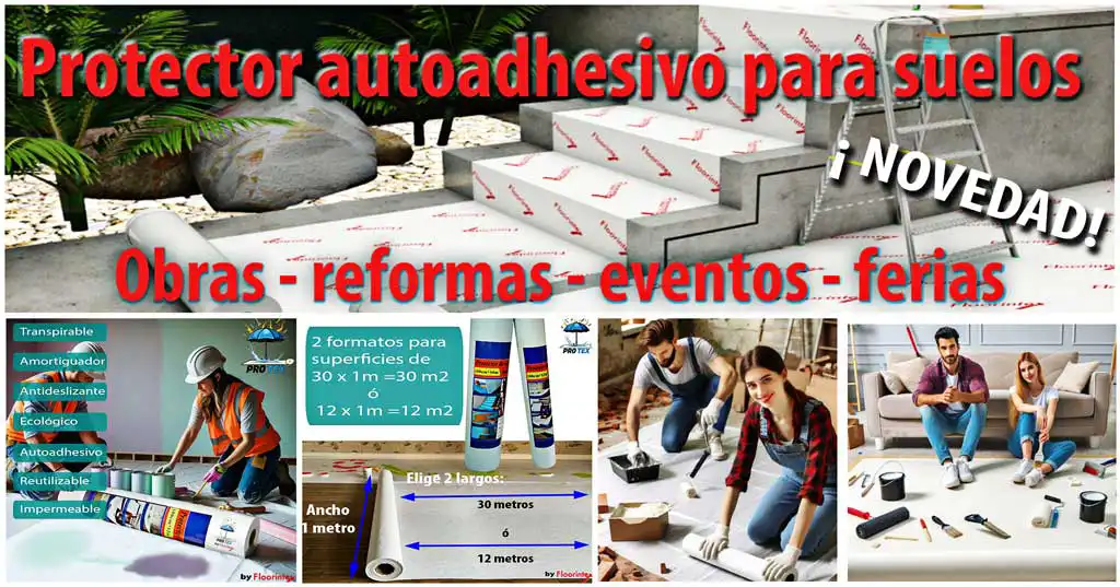 Rollo protector de suelo para obras, reformas, pintar, celebraciones, ferias. Autoadhesivo, impermeable, para 12 o 30 m2