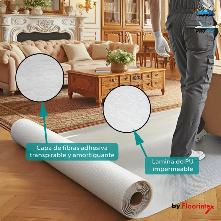 Rollo protector suelo compuesto de capa textil y lamina impermeable superior